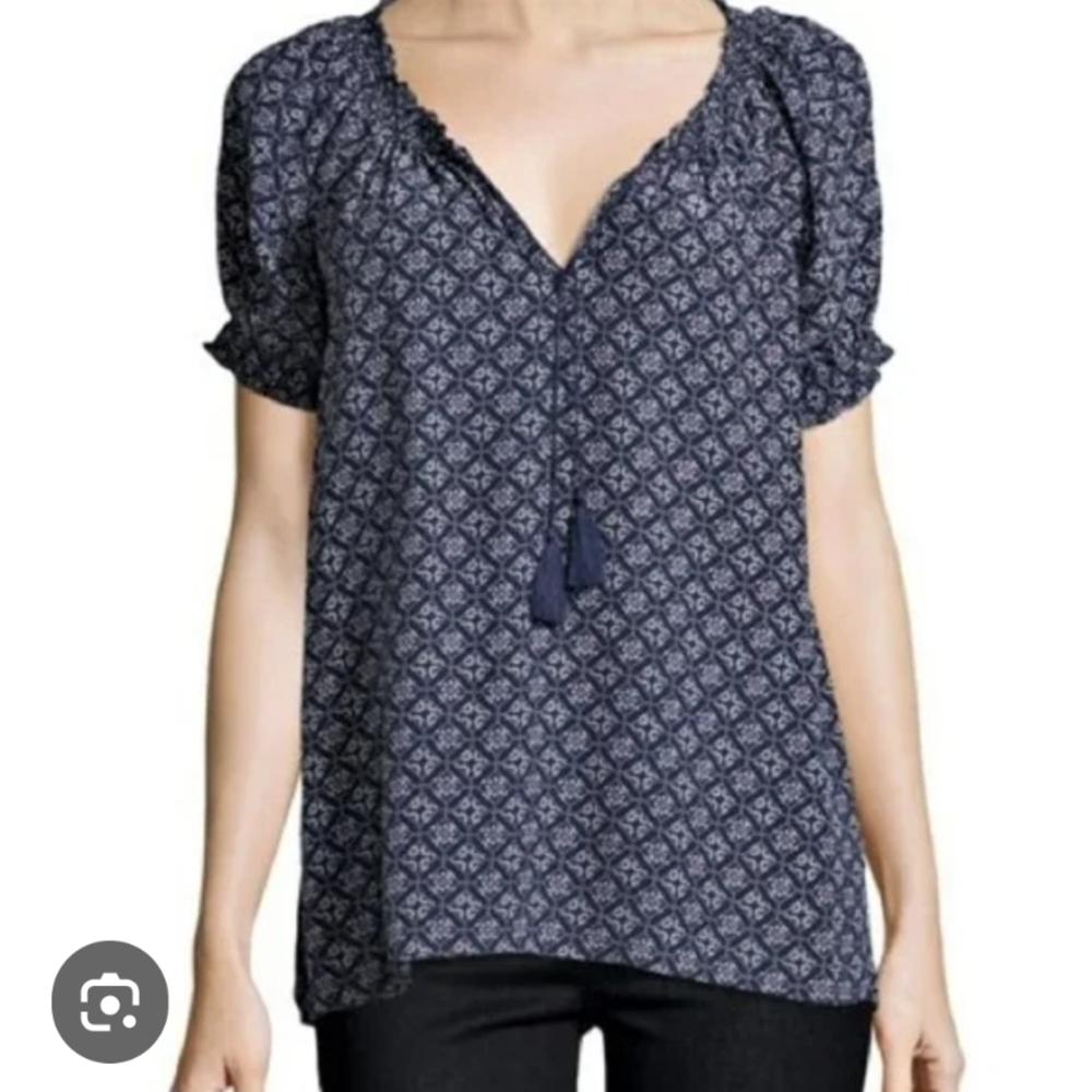 Joie Blue and White Tie Front Blouse